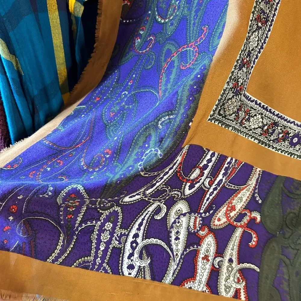 Vintage Express Square Scarf with Brown, Blue & Maroon Pattern‎